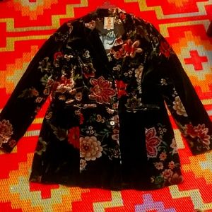 Johnny Was Silk Rayon Floral Blazer